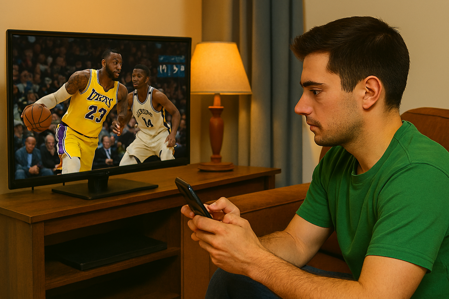 玩家使用手機下注 NBA 場中 